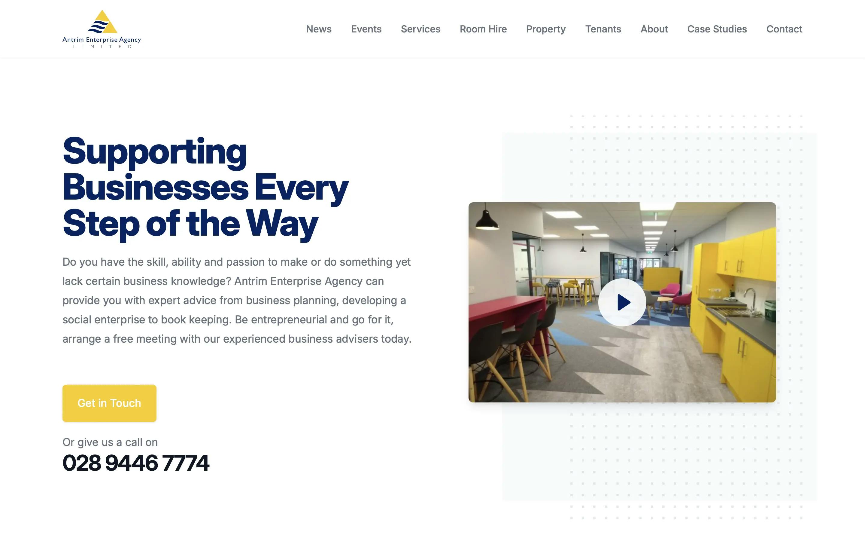Antrim Enterprise Agency website homepage screenshot