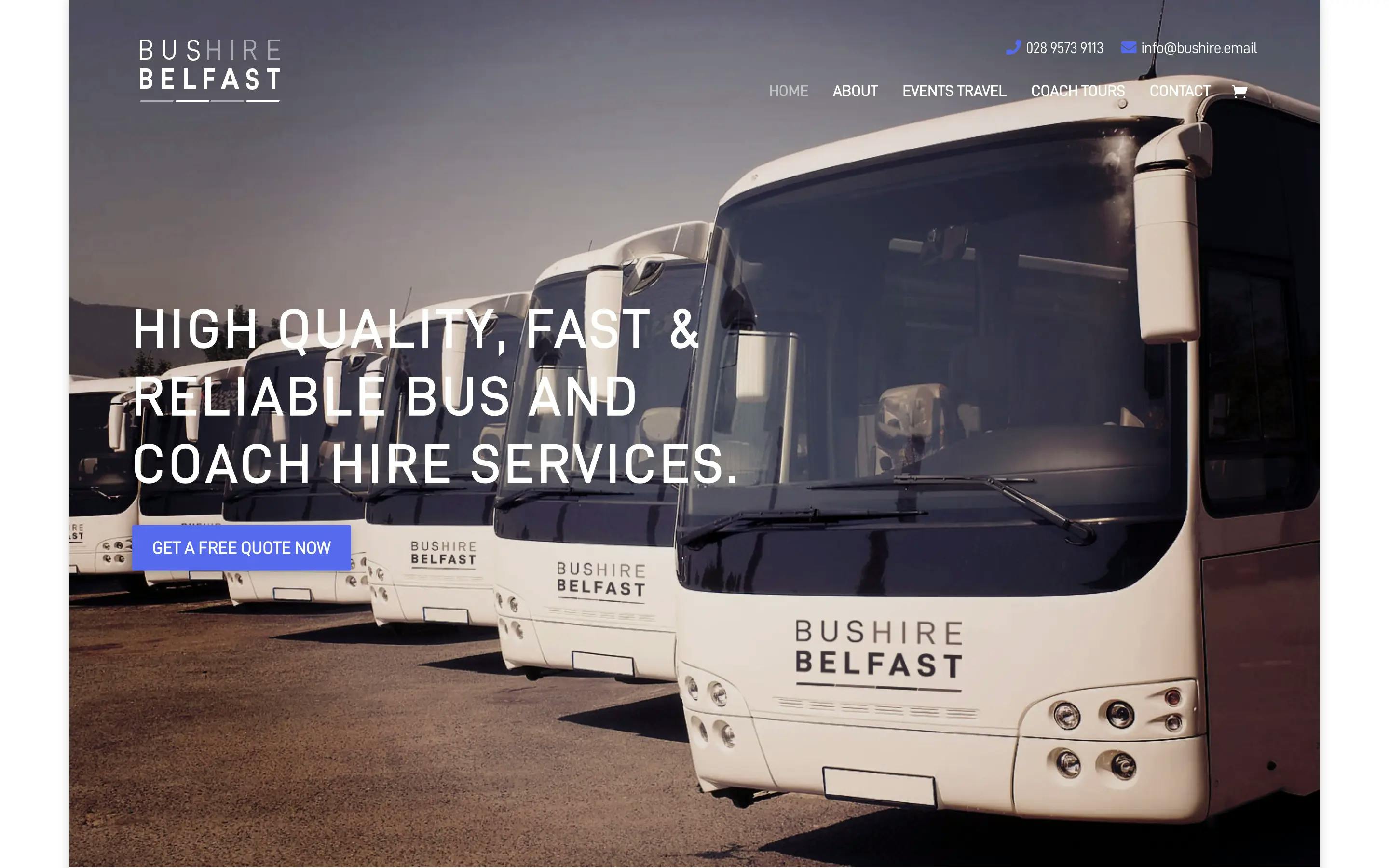 Bus Hire Belfast website homepage screenshot