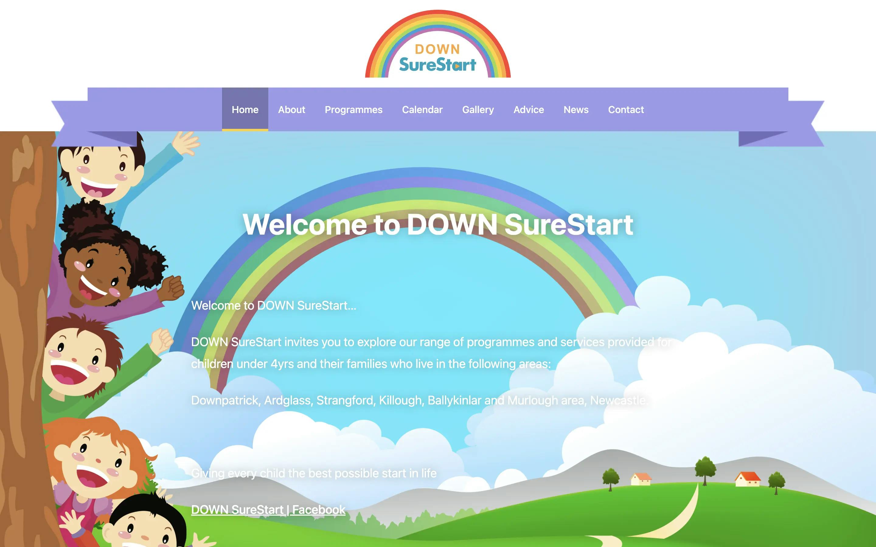 DOWN SureStart website homepage screenshot