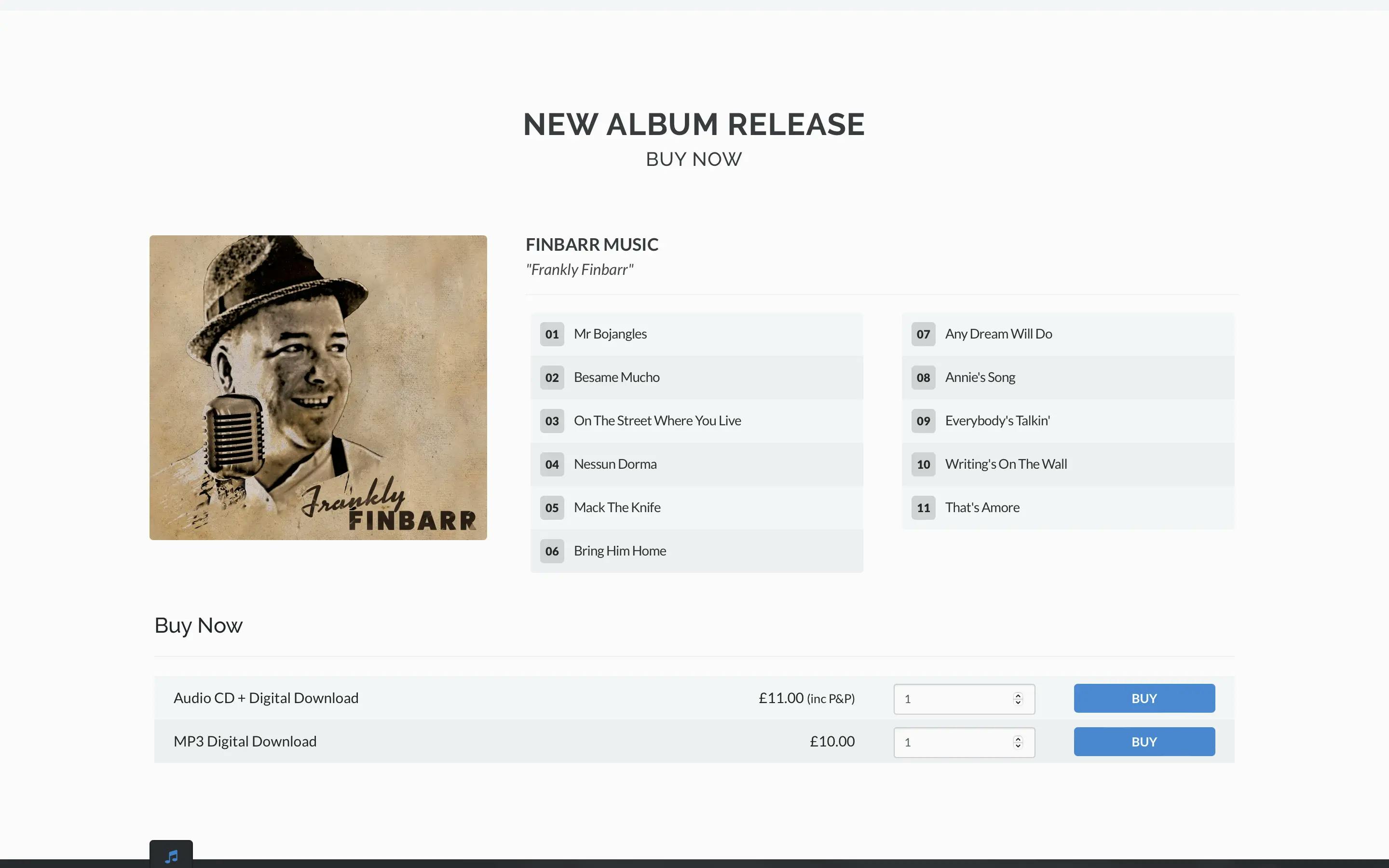 Finbarr Music album on desktop