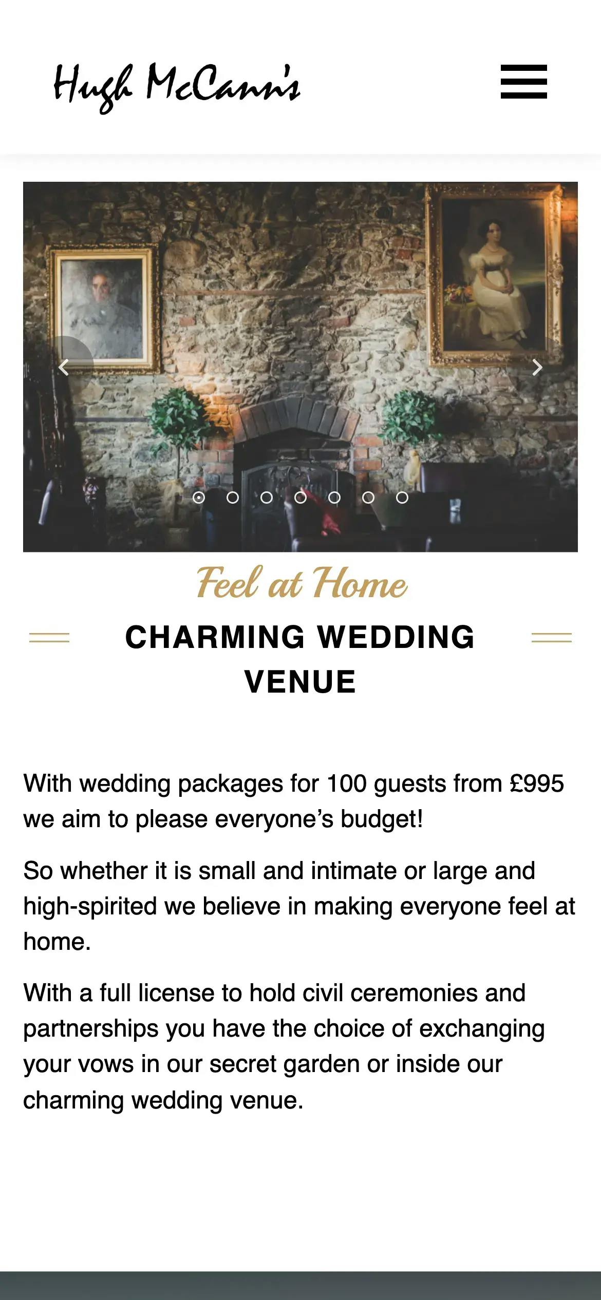 Hugh McCann's wedding page web design on mobile