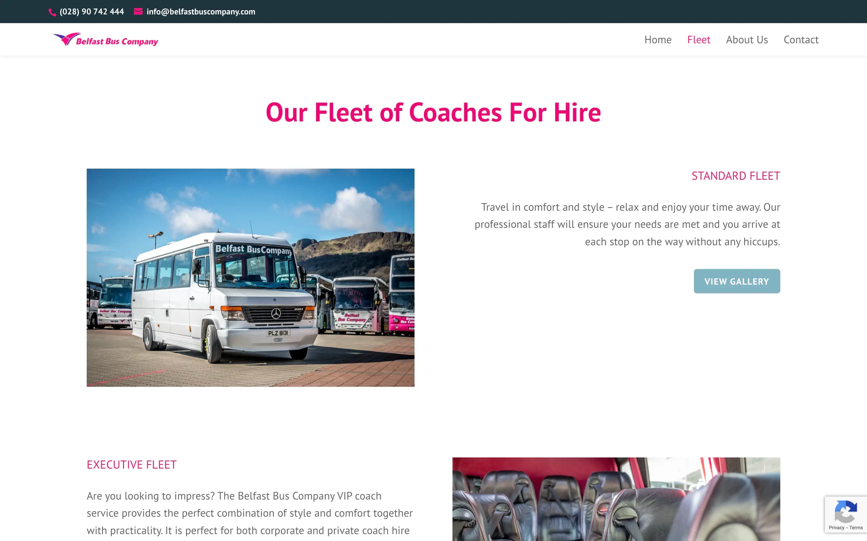 Belfast Bus Company fleet page web design on desktop