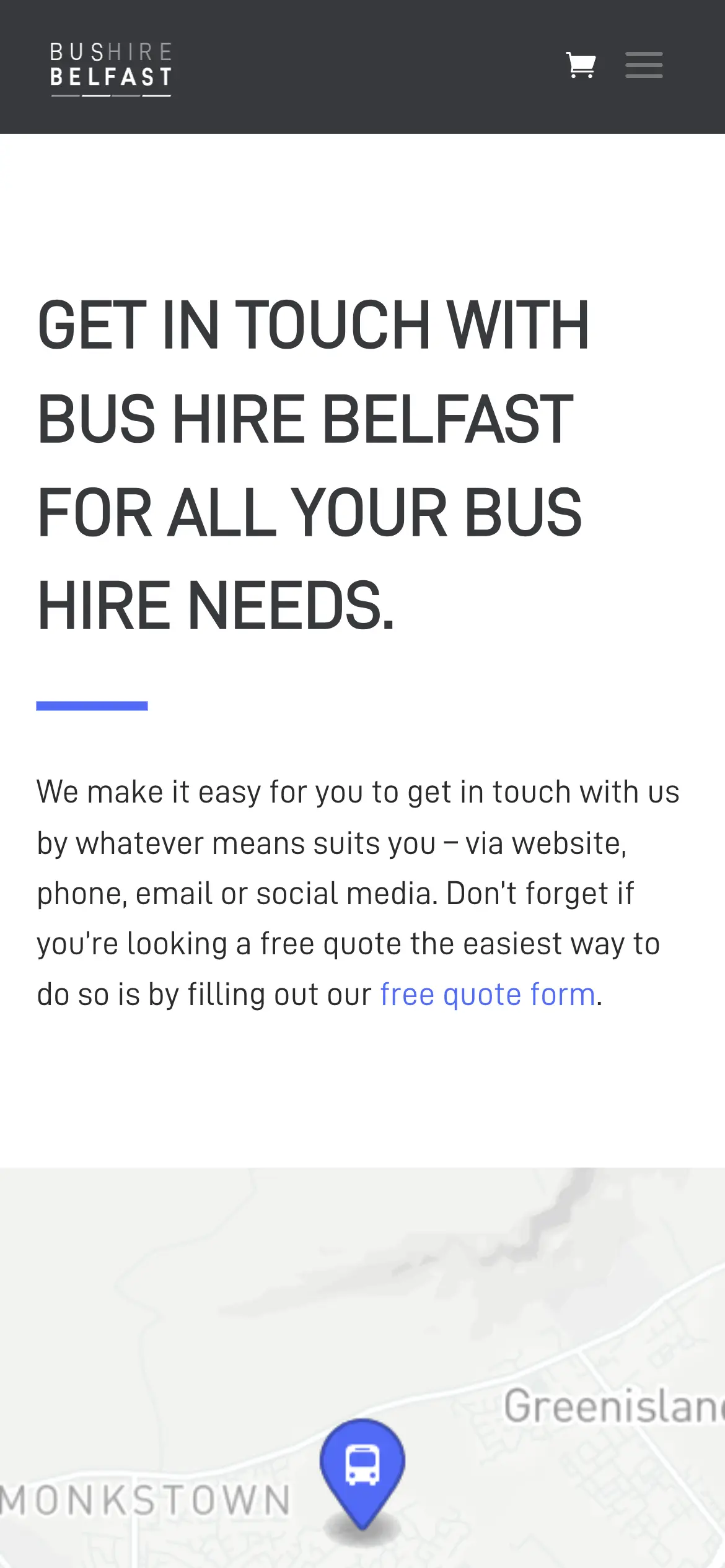 Bus Hire Belfast contact page website design on mobile