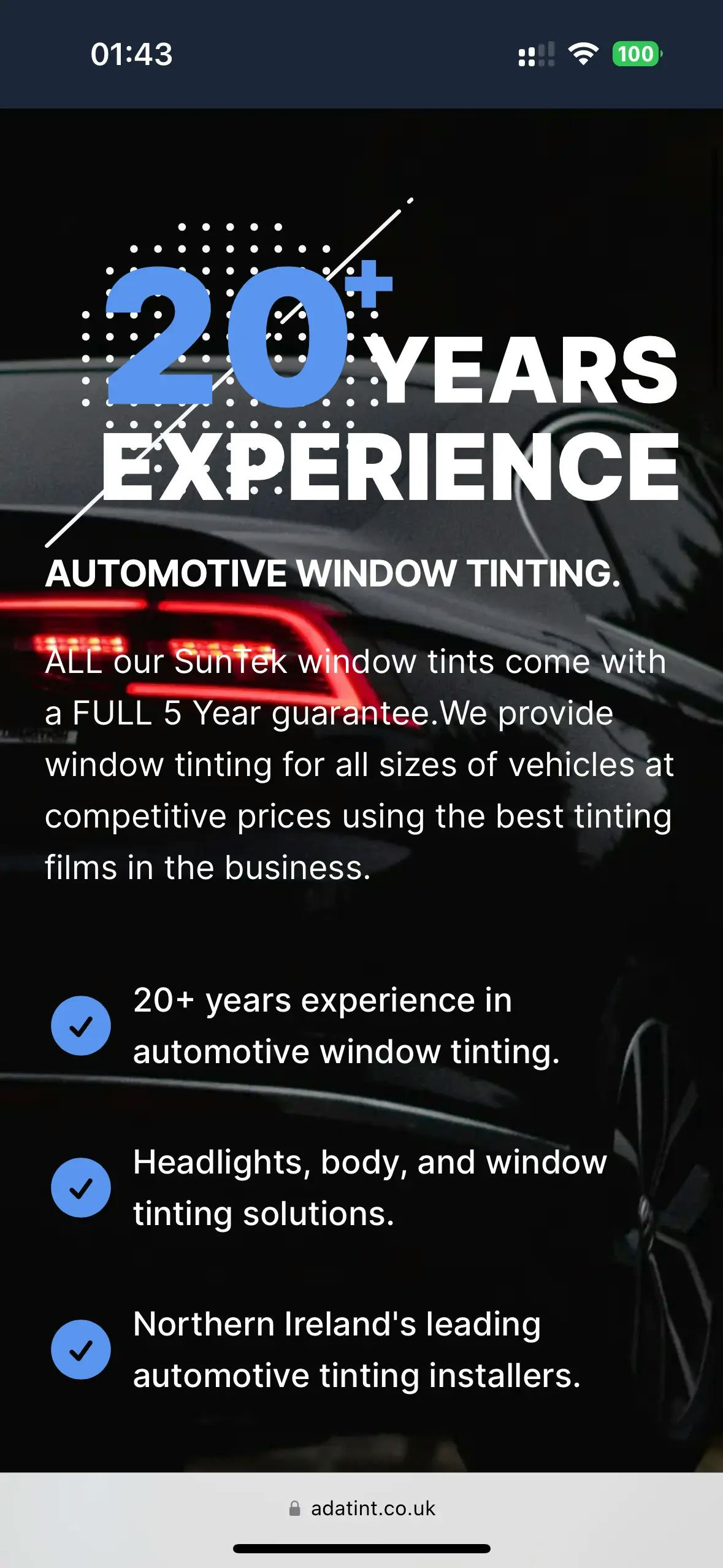Ad a Tint Automotive Page on Mobile