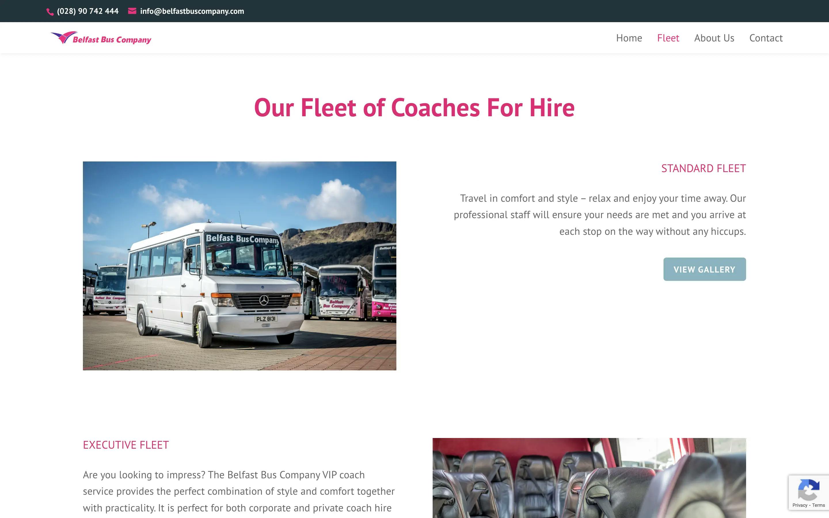 Belfast Bus Company fleet page web design on desktop
