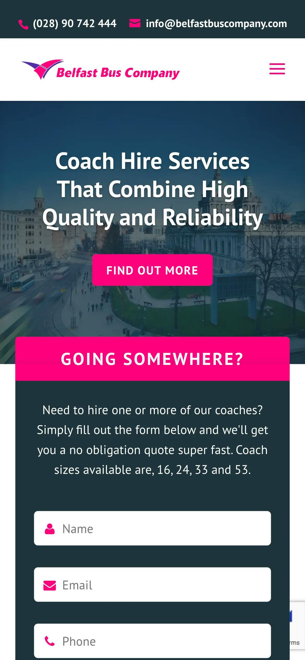 Belfast Bus Company responsive web design home page