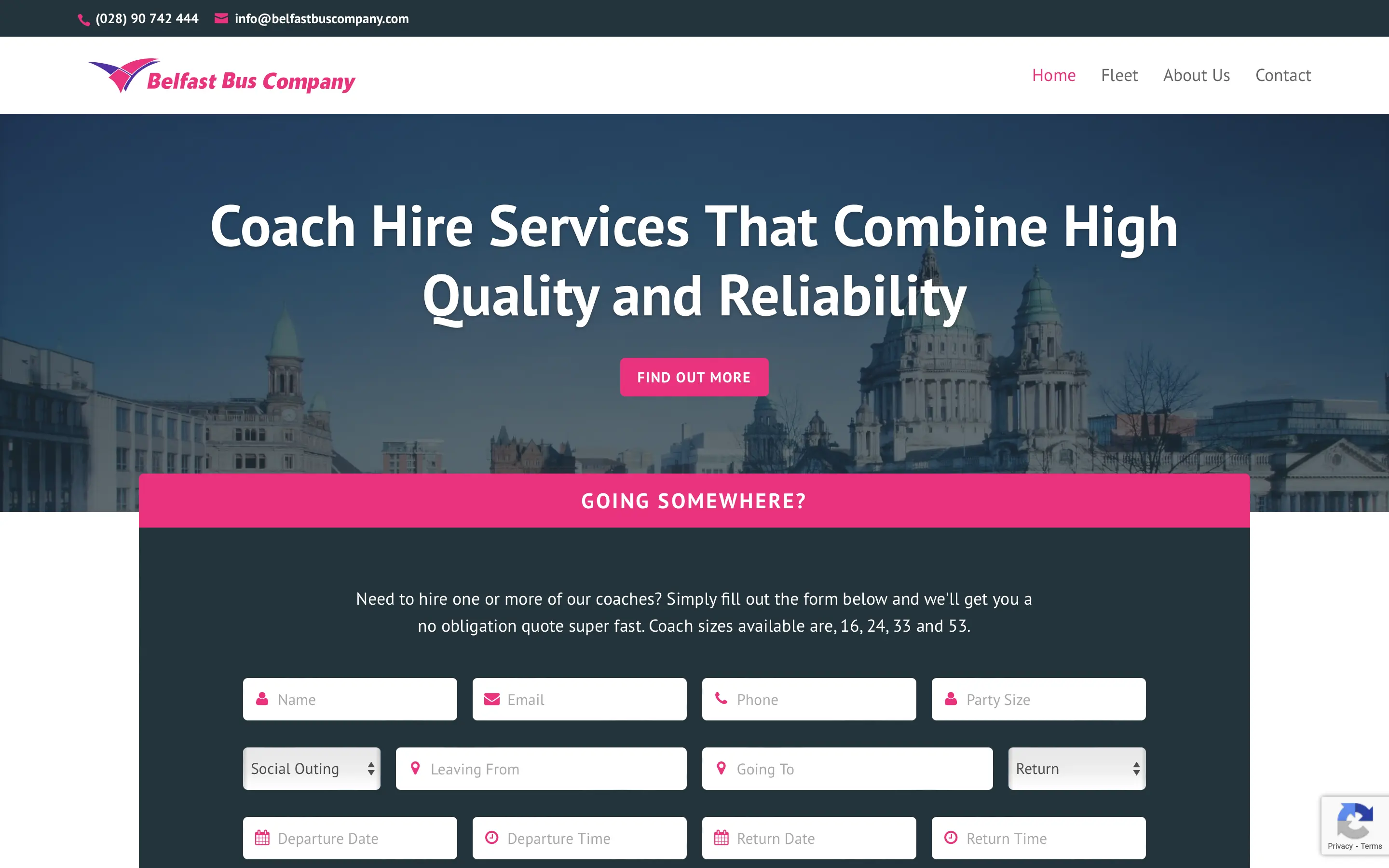 Belfast Bus Company website homepage screenshot