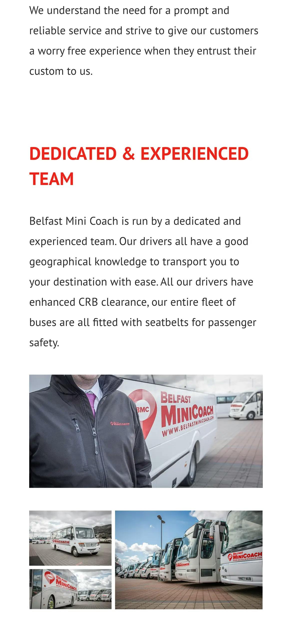 Belfast Mini Coach about page on mobile