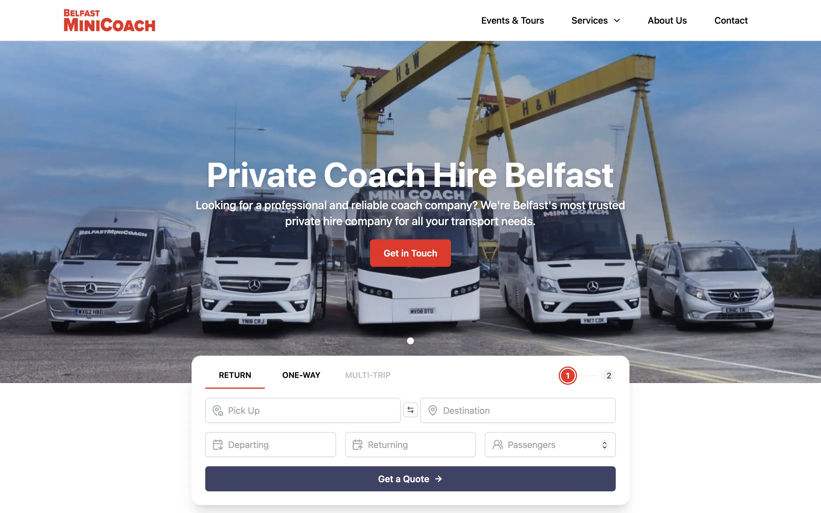 Belfast Mini Coach website homepage screenshot
