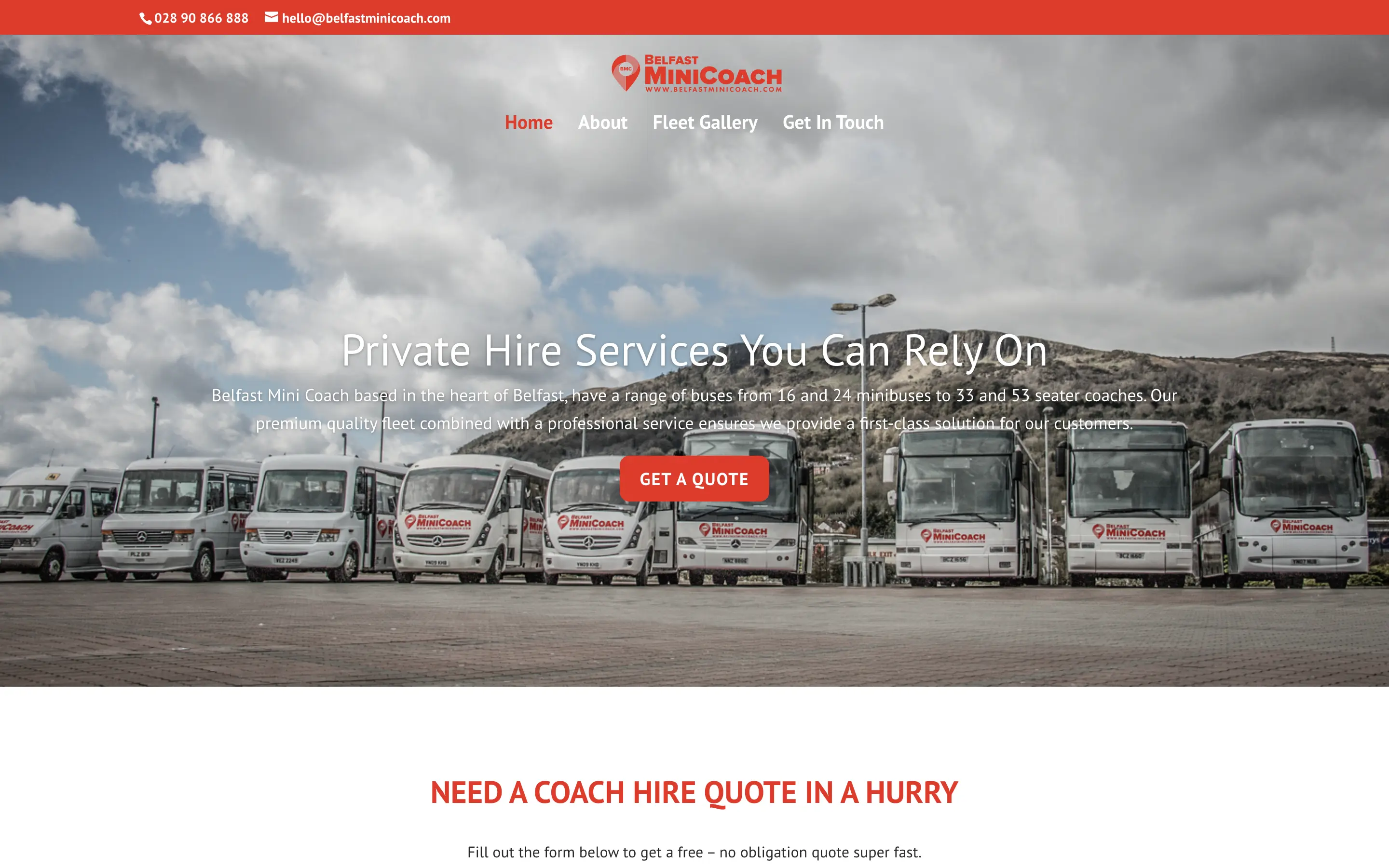 Belfast Mini Coach website homepage screenshot