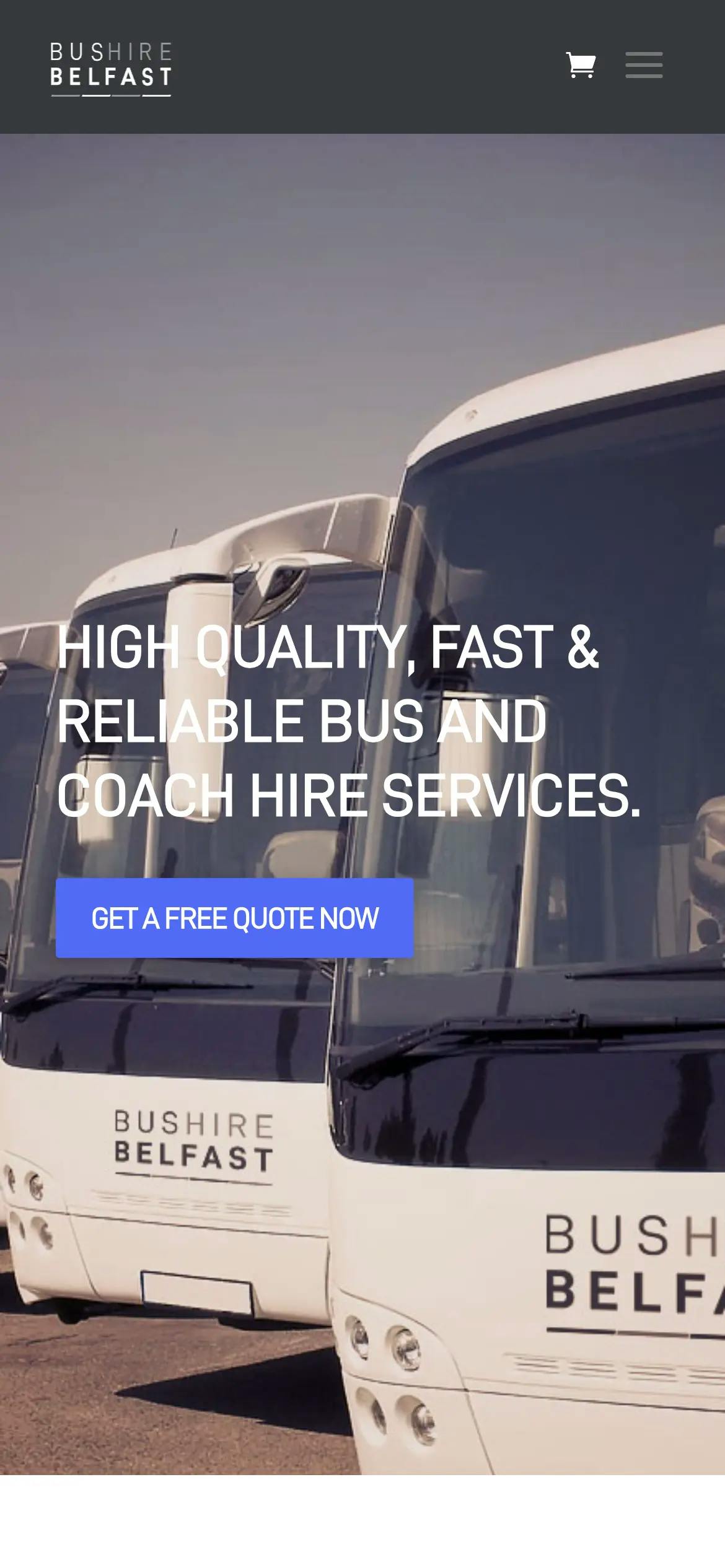 Bus Hire Belfast home page website design on mobile