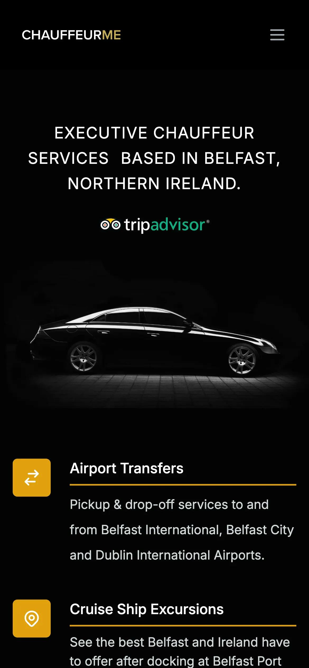 Chauffeur Me home page on mobile