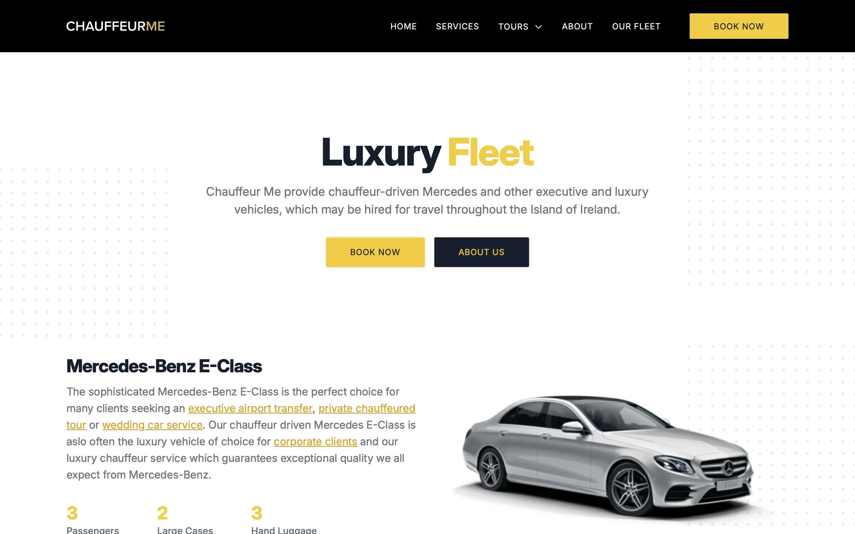 Chauffeur Me fleet page on desktop