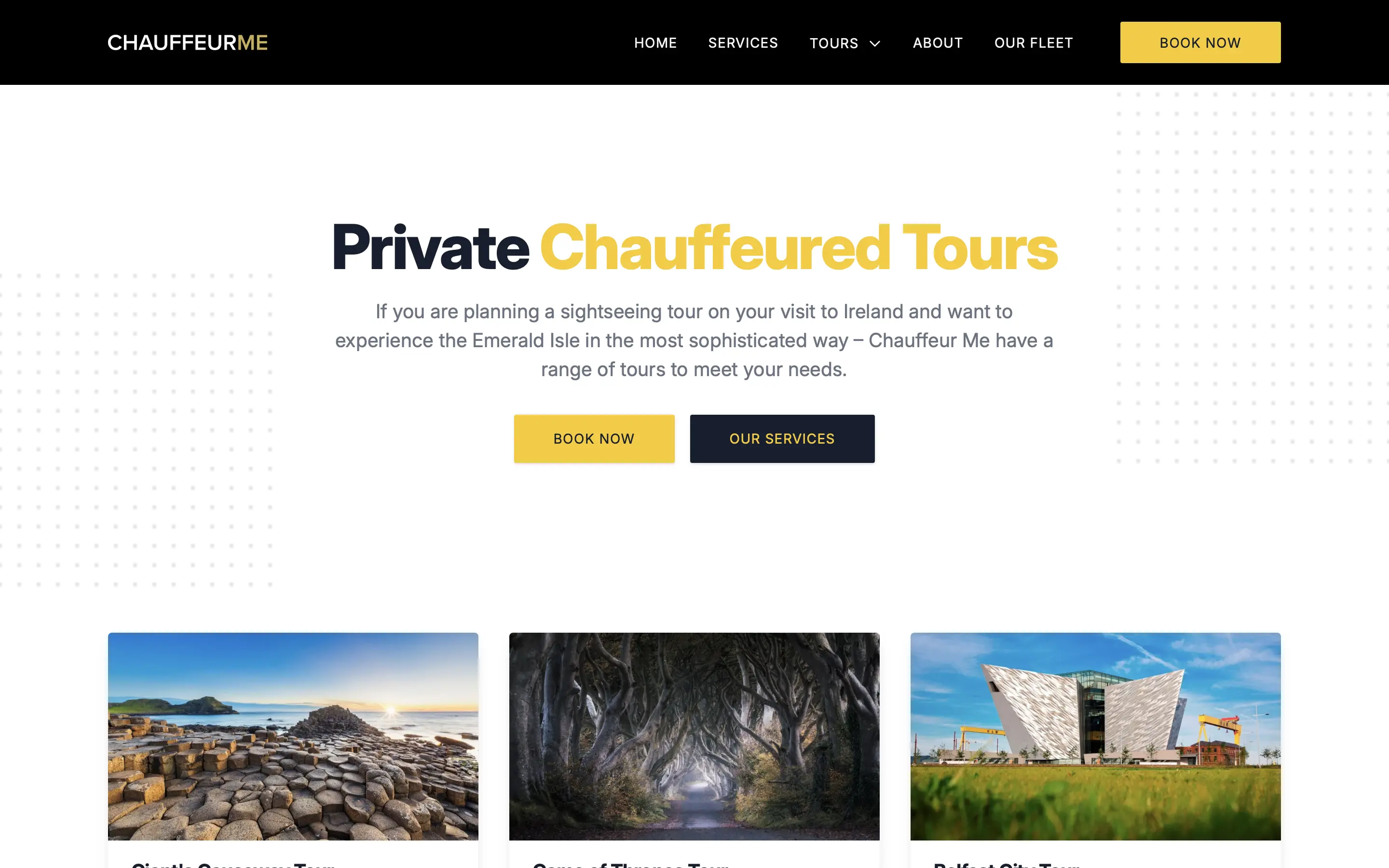 Chauffeur Me tours page on desktop