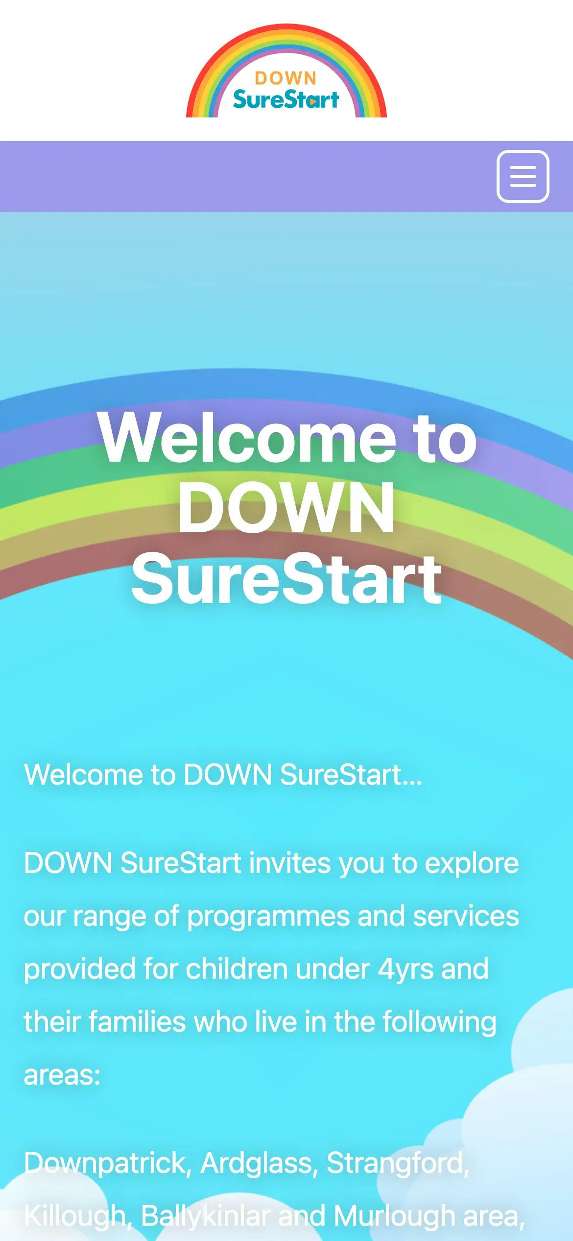 DOWN SureStart home page web design on mobile