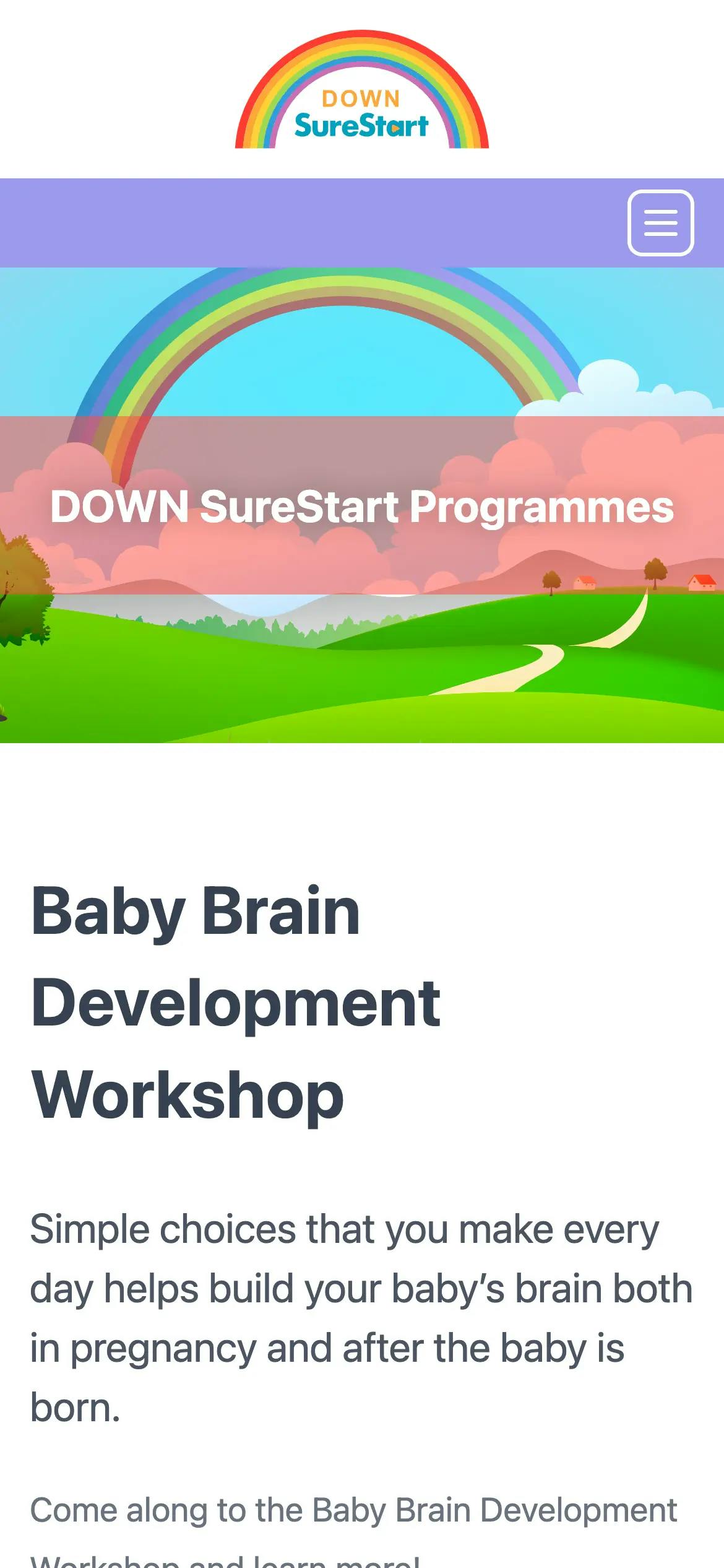 DOWN SureStart programmes page web design on mobile