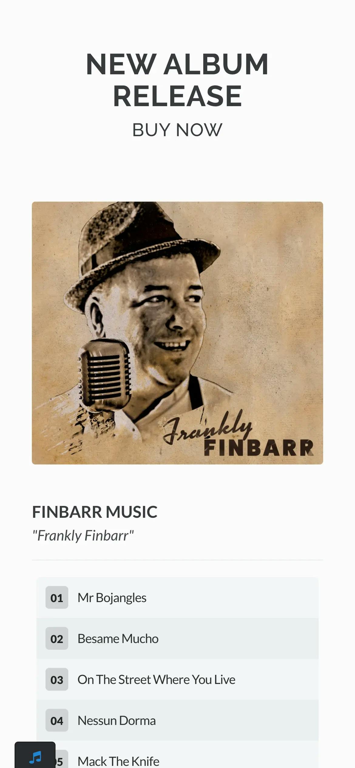 Finbarr Music album on mobile