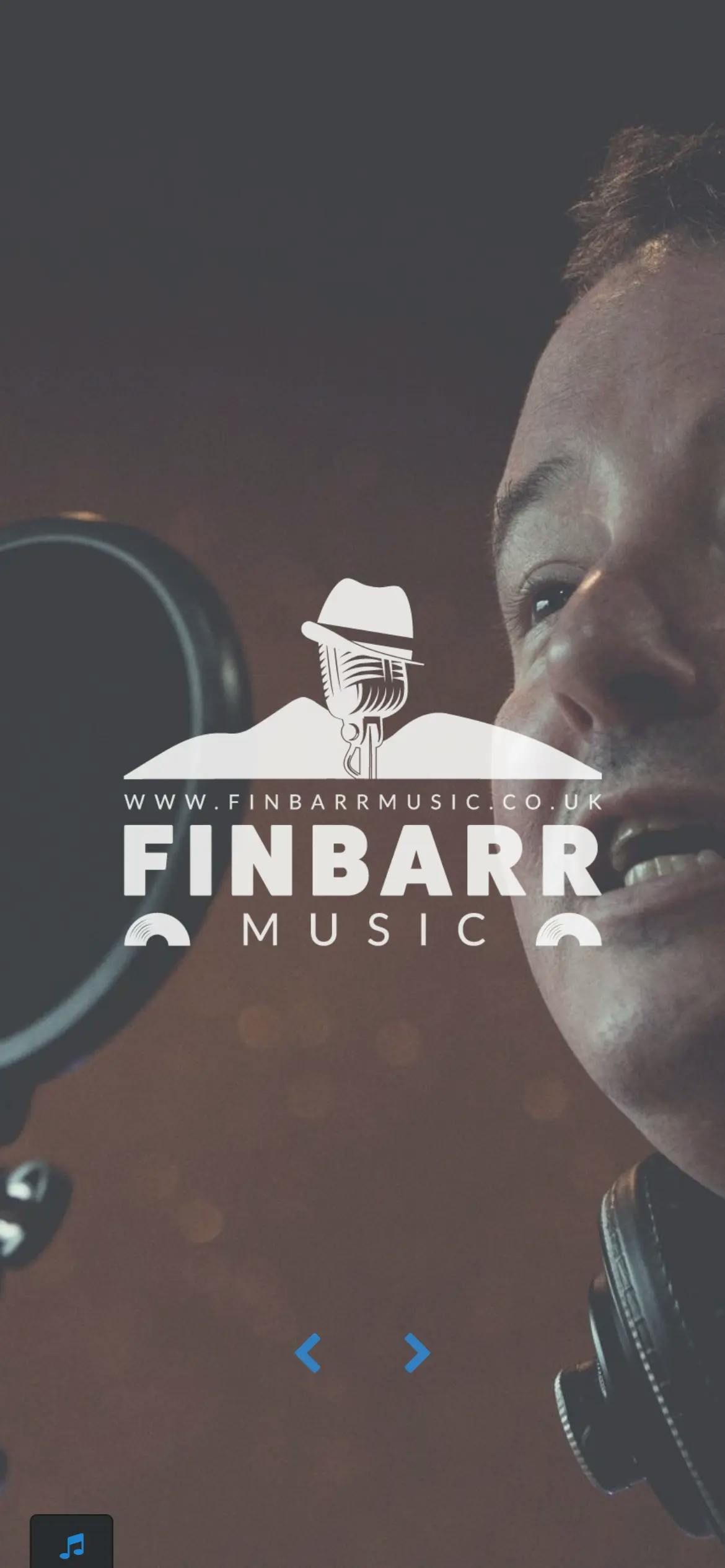 Finbarr Music home page on mobile