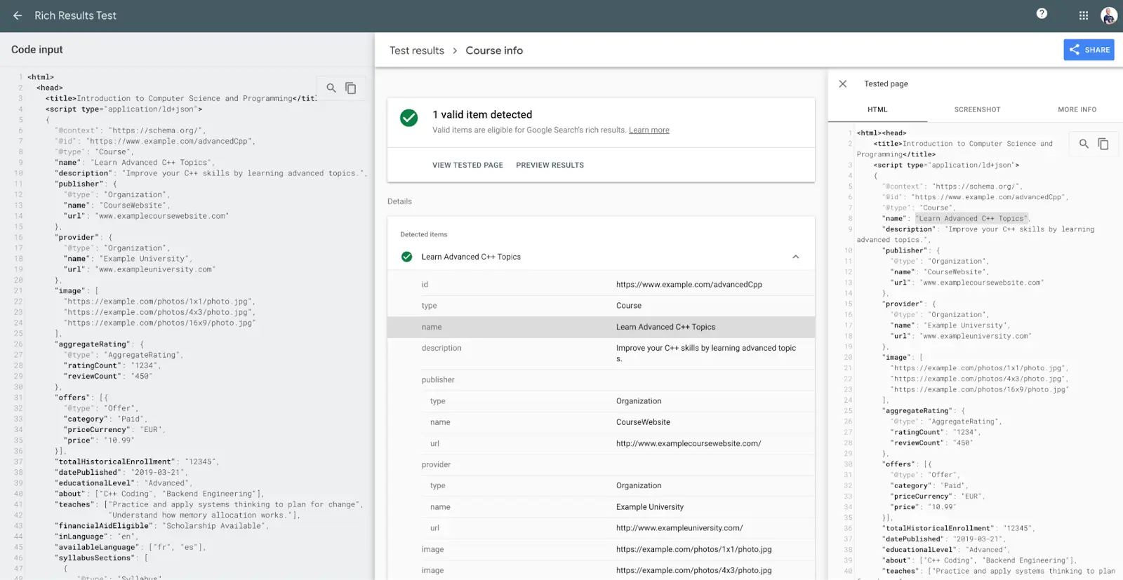 Structured data example