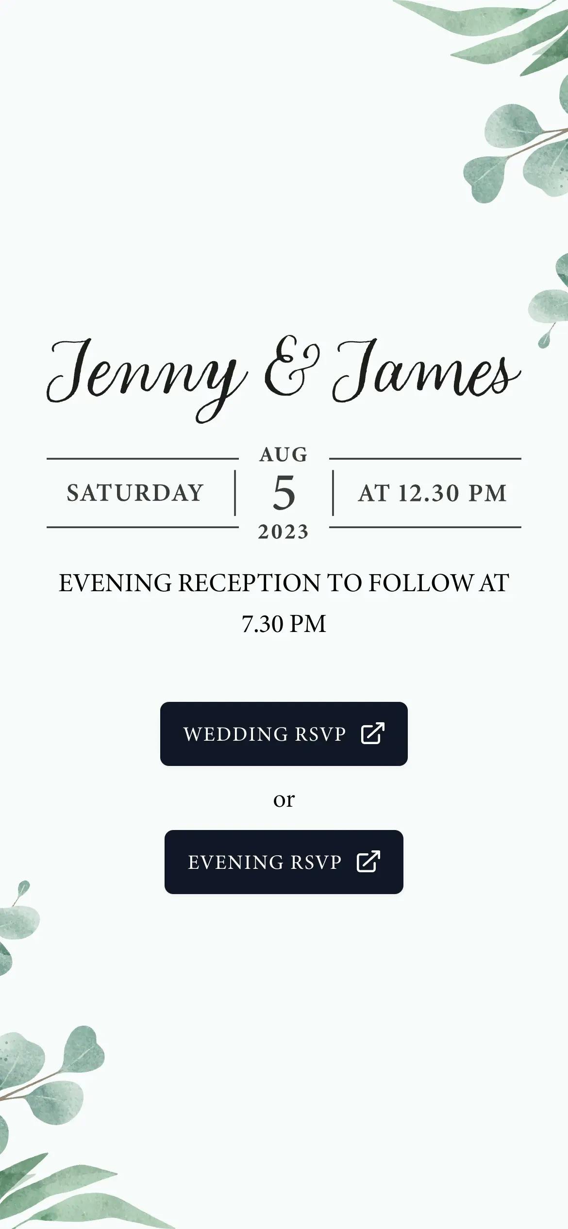 Jenny & James Wedding Home Page on Mobile