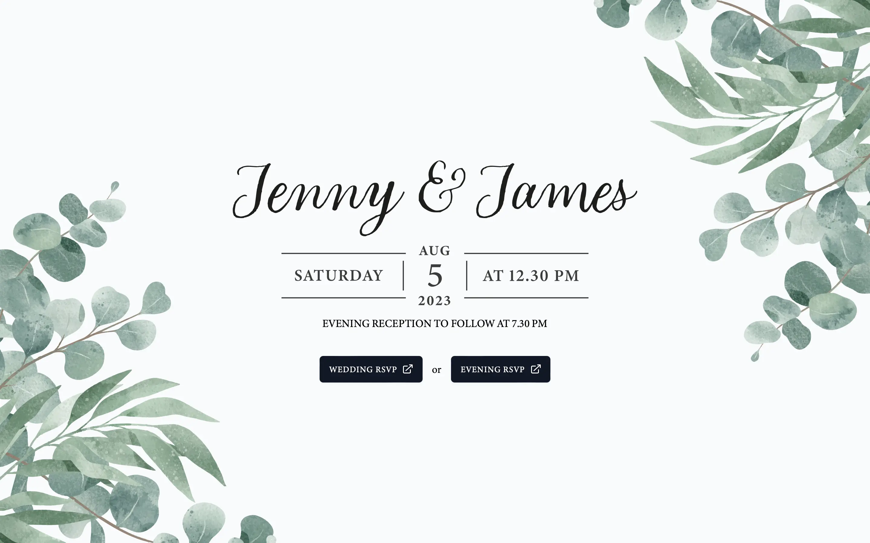 Jenny and James Wedding website homepage screenshot