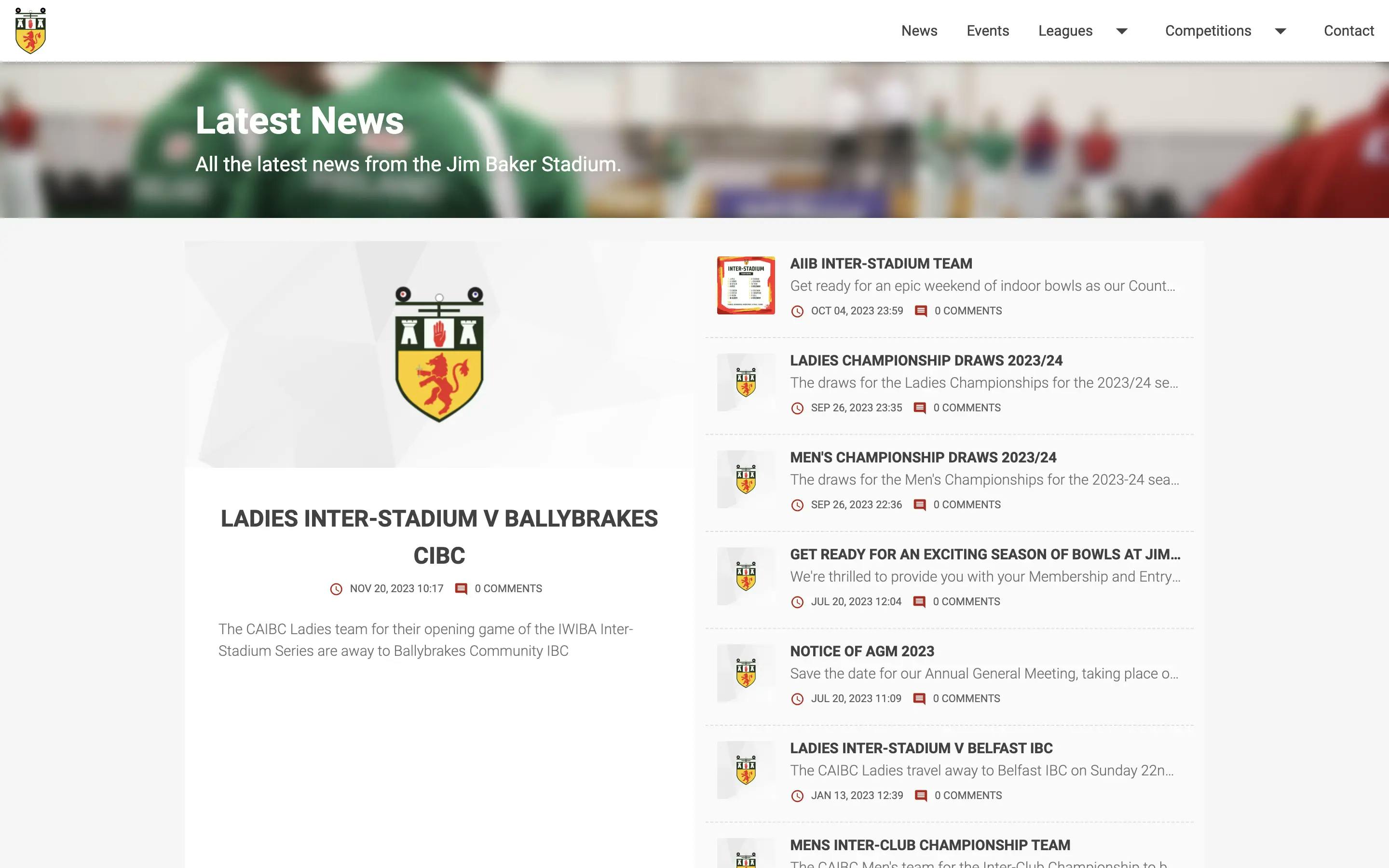 Jim Baker Stadium news page web design on desktop