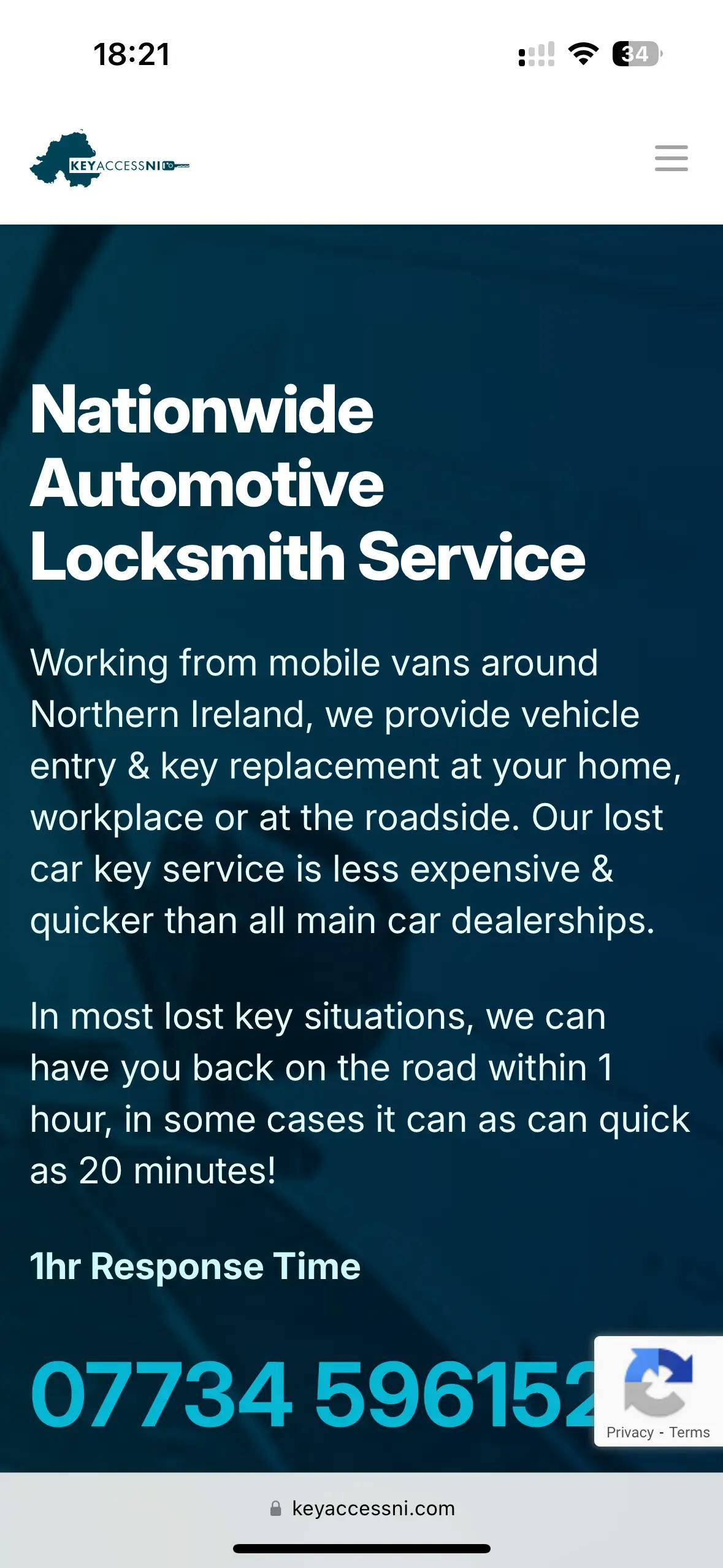 Key Access NI Home Page on Mobile