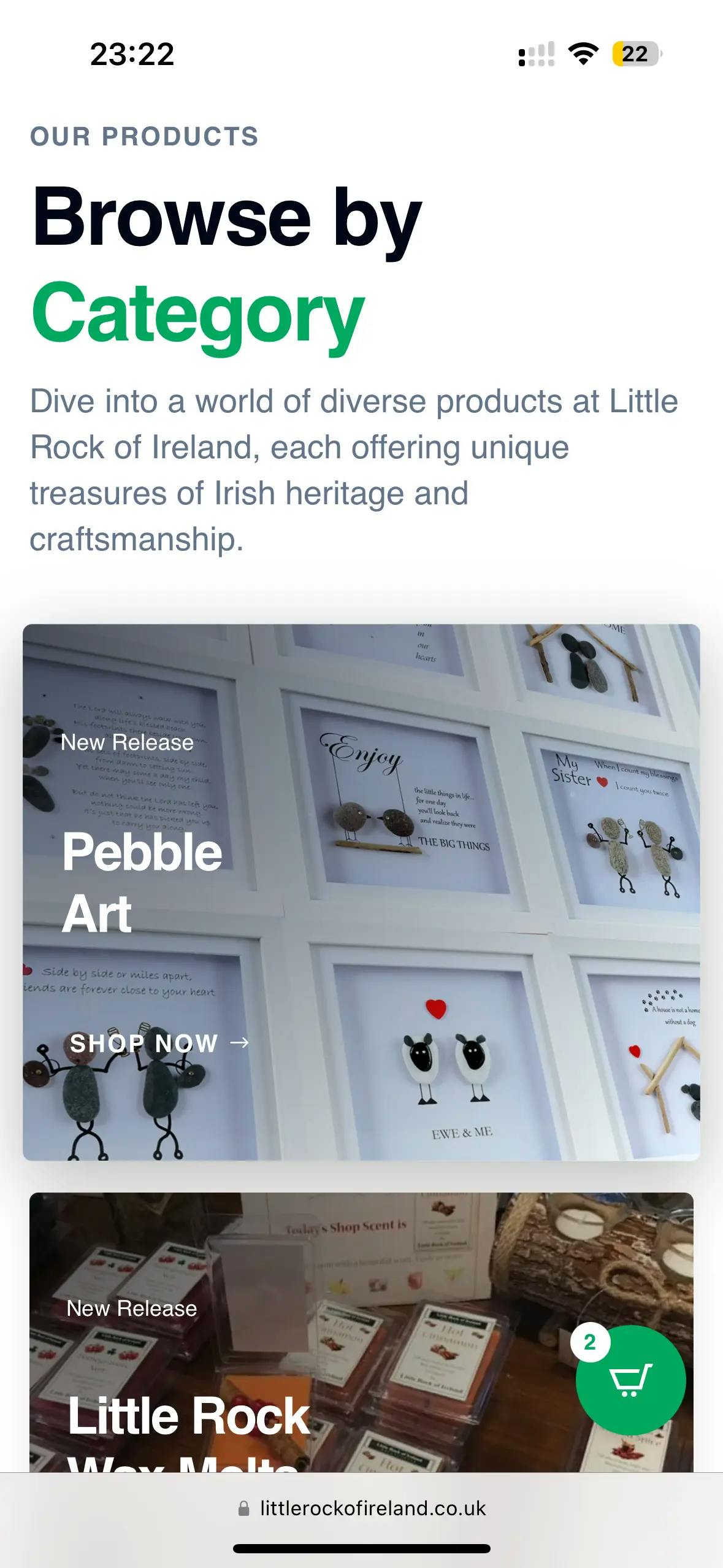 Little Rock of Ireland Category Page on Mobile