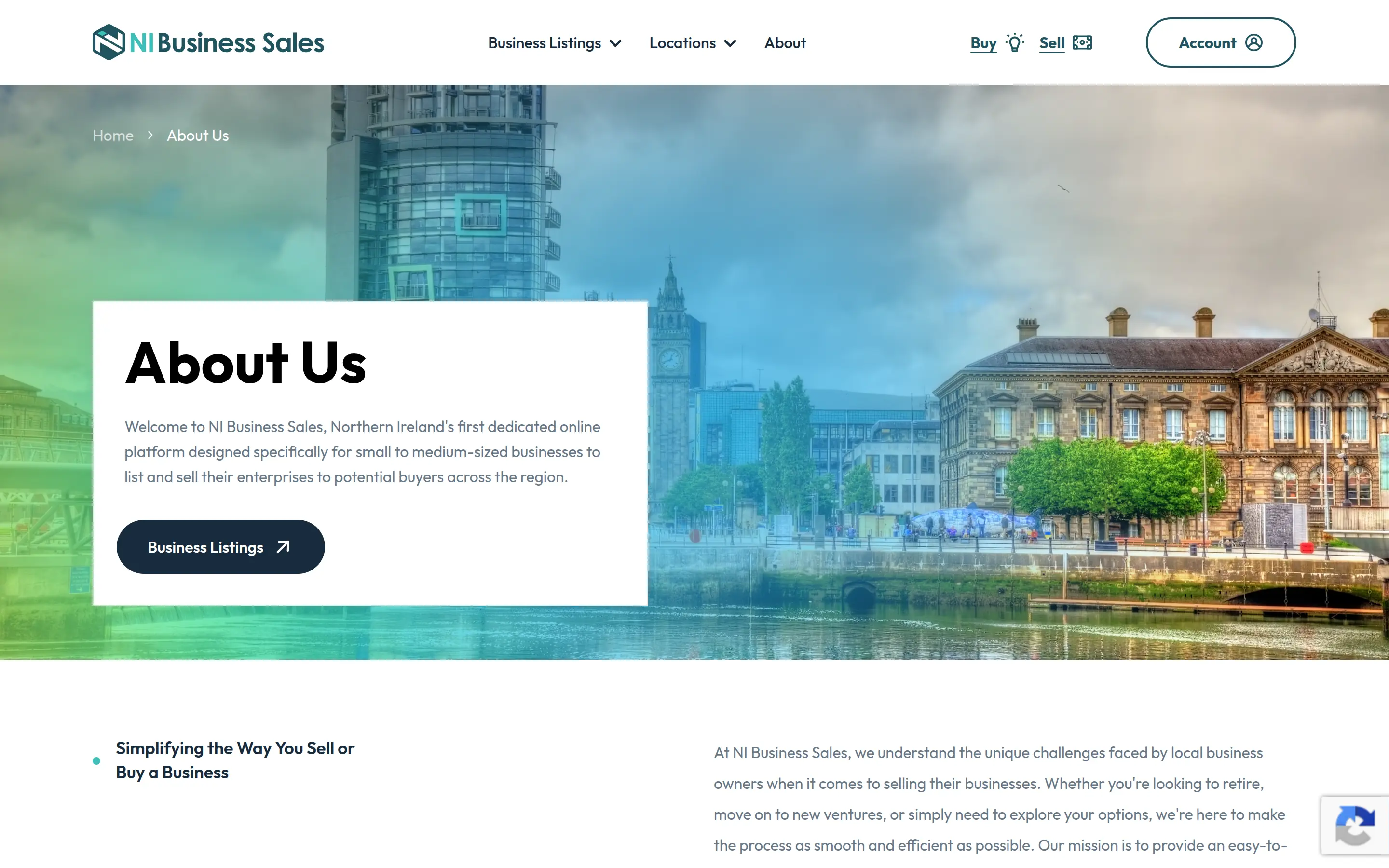 NI Business Sales about page on desktop