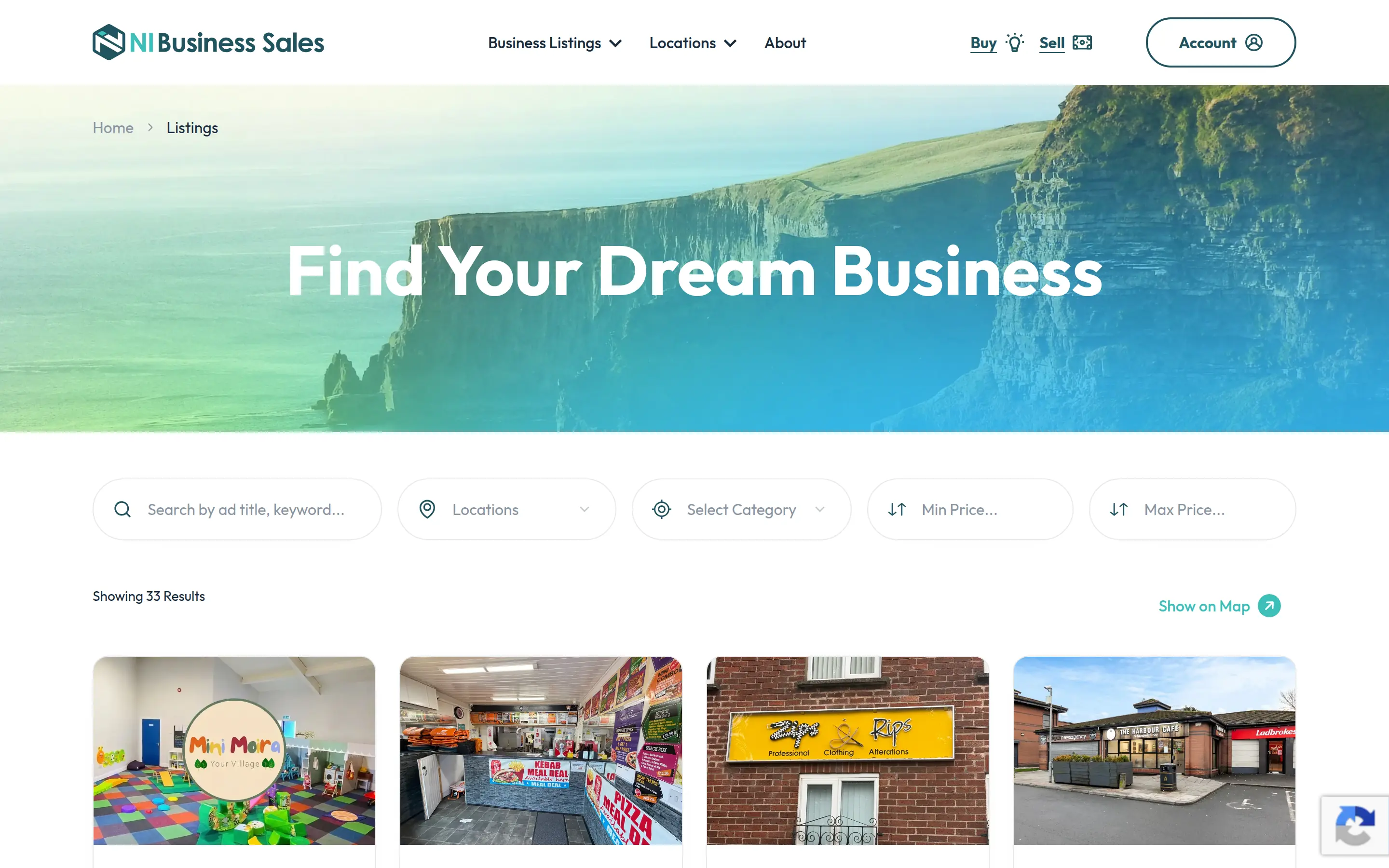 NI Business Sales business listings search page on desktop