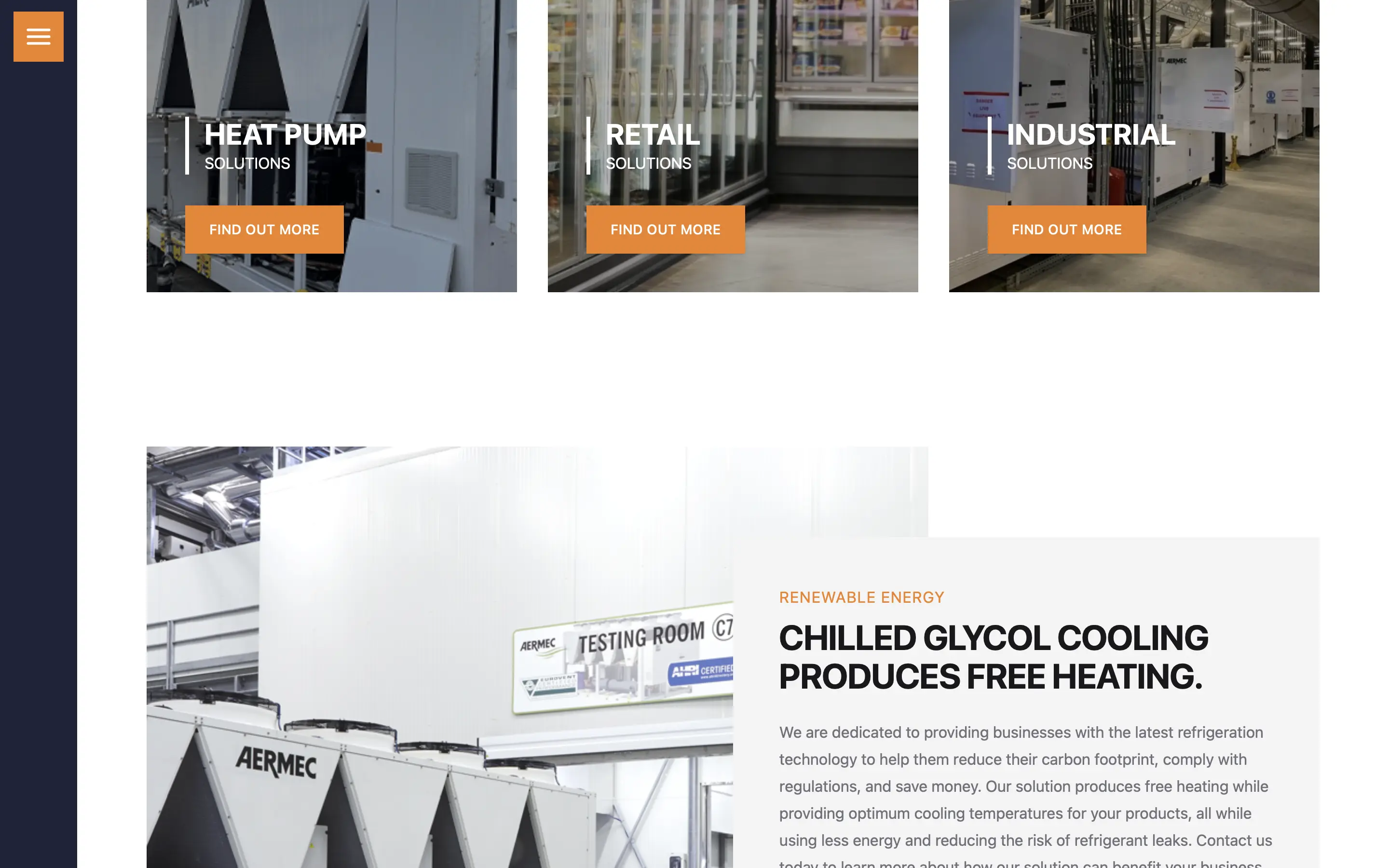 Shillidays Refrigeration Cold Room Page on Desktop