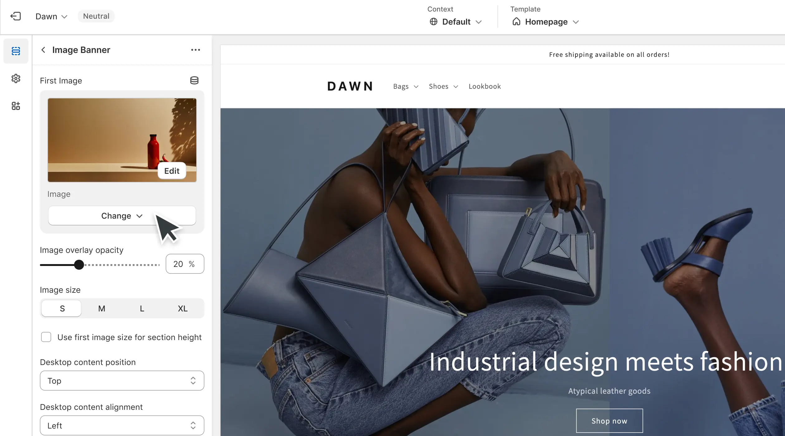 Shopify theme editor
