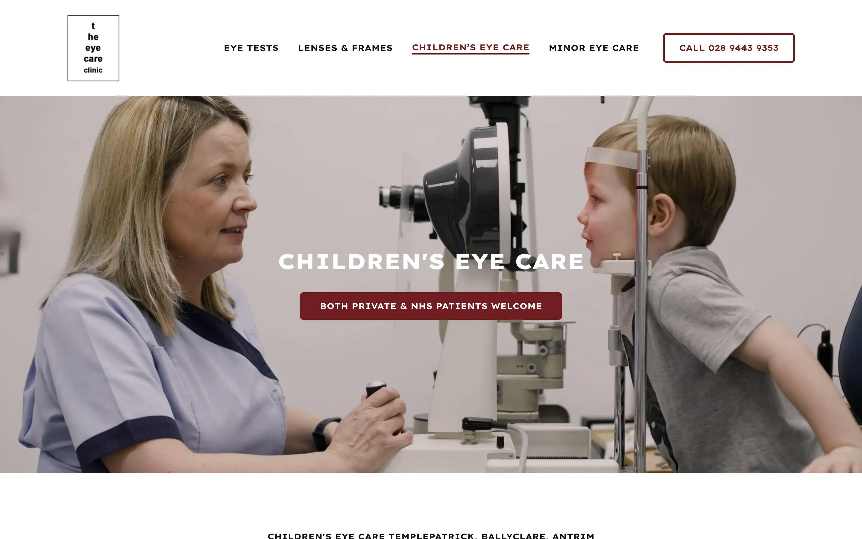 The Eye Care Clinic Children's Eyecare Page on Desktop