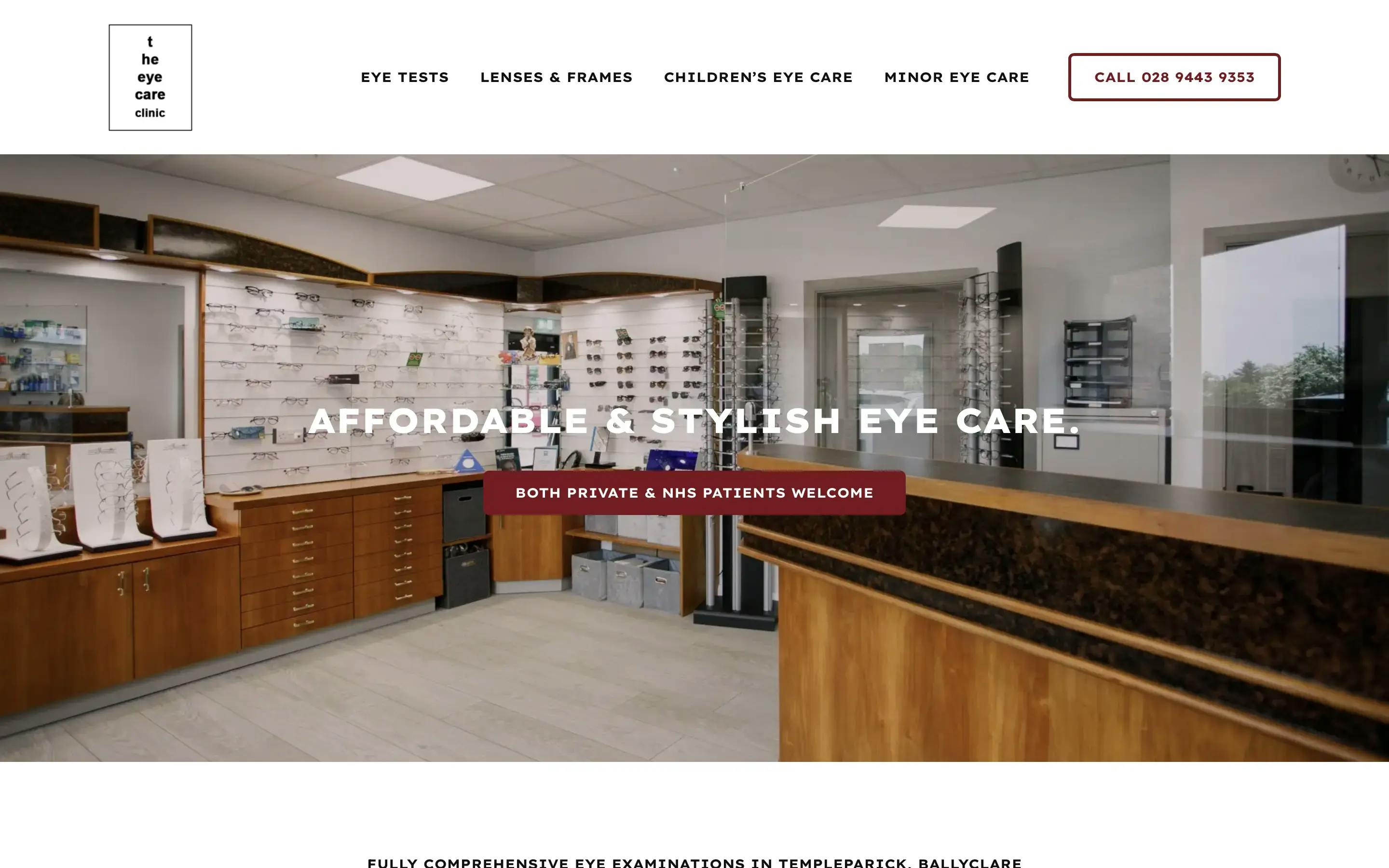 The Eye Care Clinic website homepage screenshot