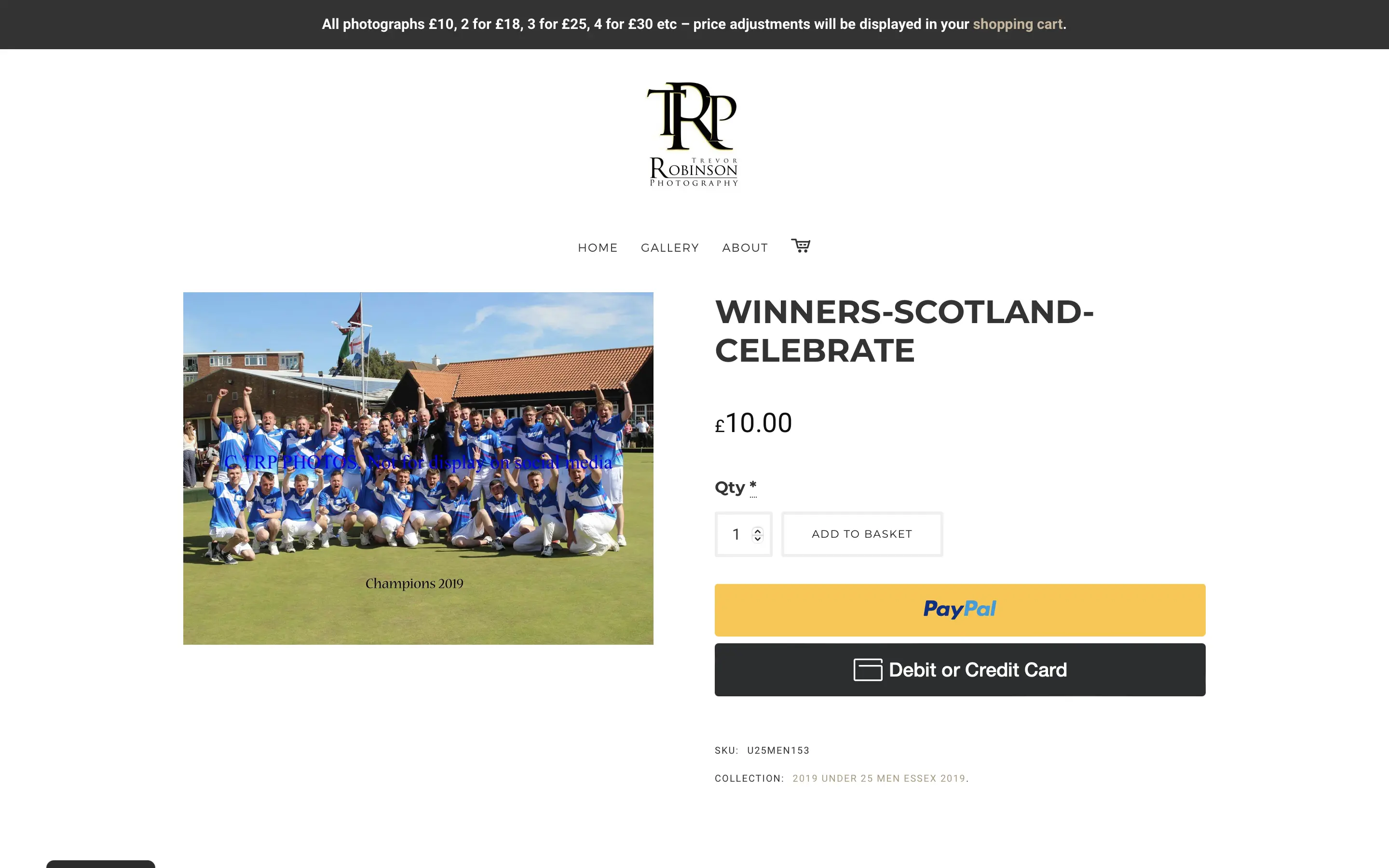 Trevor Robinson Photography Product Page on Desktop